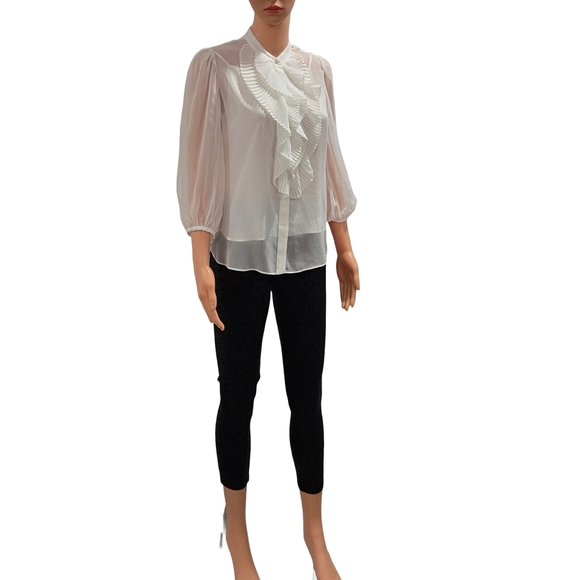 White House Black Market White Ruffle Blouse - Picture 4 of 13